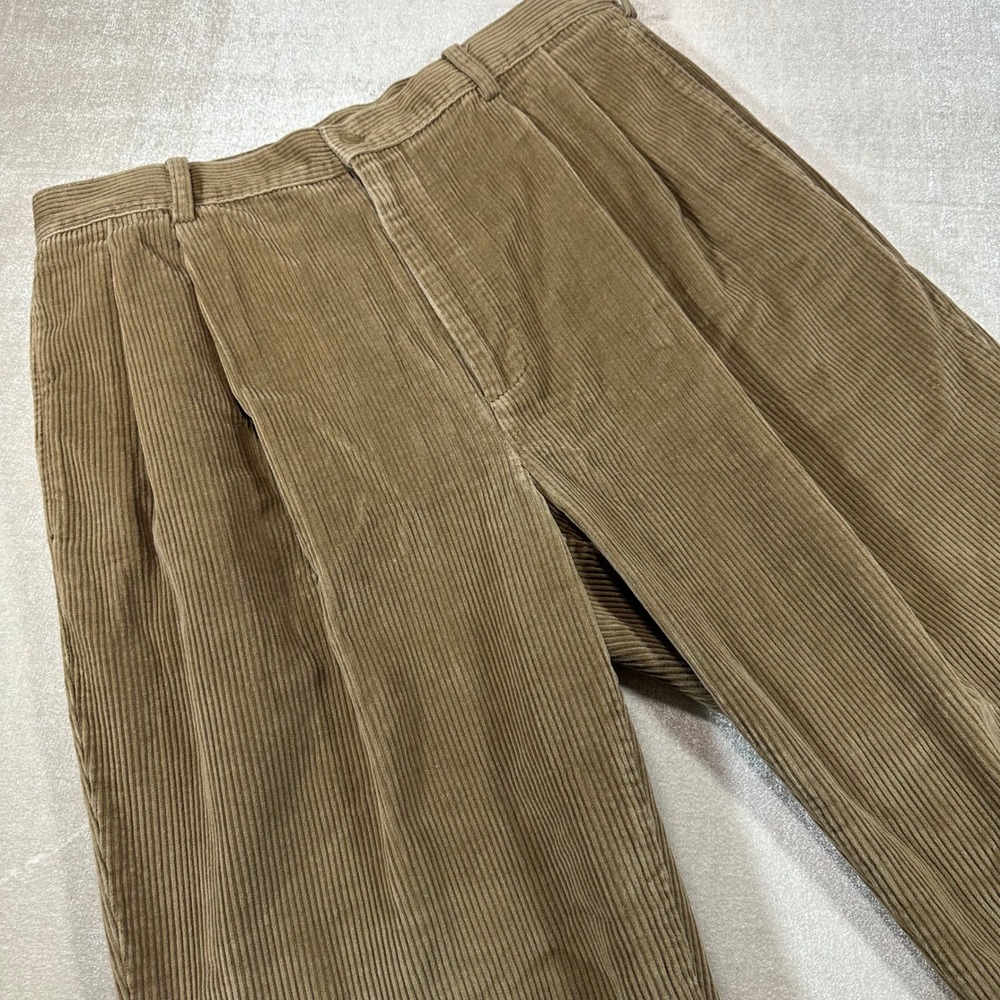 Jos A Bank Mens Tan Corduroy Pleated Cuffed Pants 34x30 Brown Trousers
